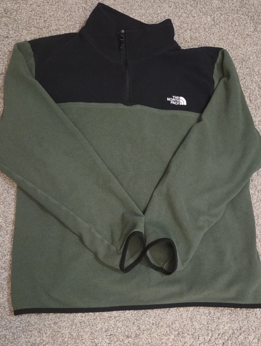 The North Face Black and Olive Green Fleece Half-Zip XL